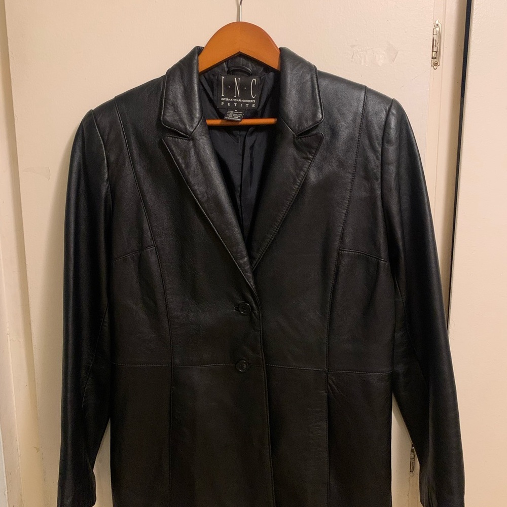 INC International Concepts Women's Classic Black Leather Jacket